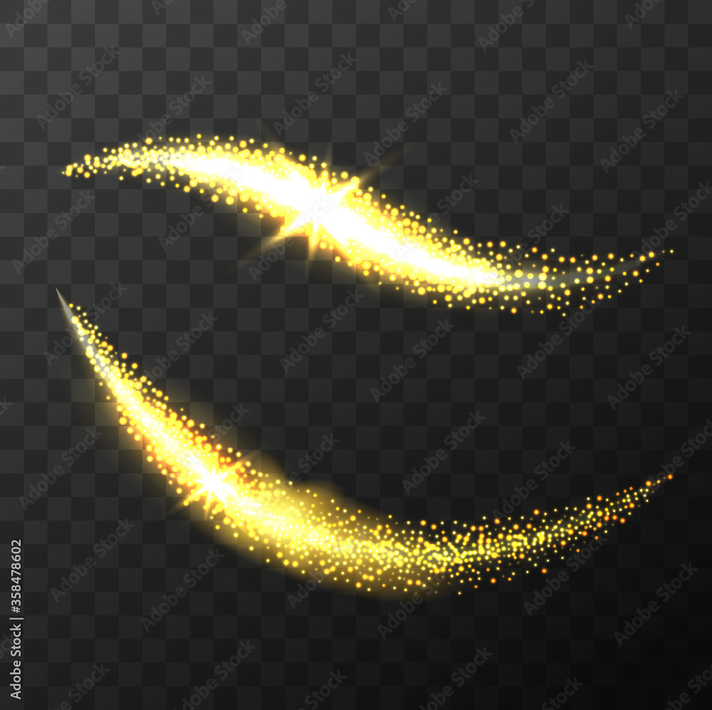 Magic vector waves with Sparkle and glitter stardust isolated on black ...