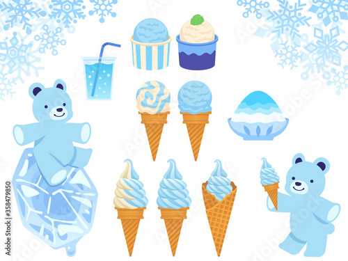 冷たいお菓子のイラストセット（アイス・ソフトクリーム・かき氷・ドリンク）