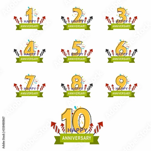 Happy 1, 2, 3, 4, 5, 6, 7, 8, 9, 10 years anniversary. Banners, posters and greeting cards. vector illustration. © Abhinaya Project