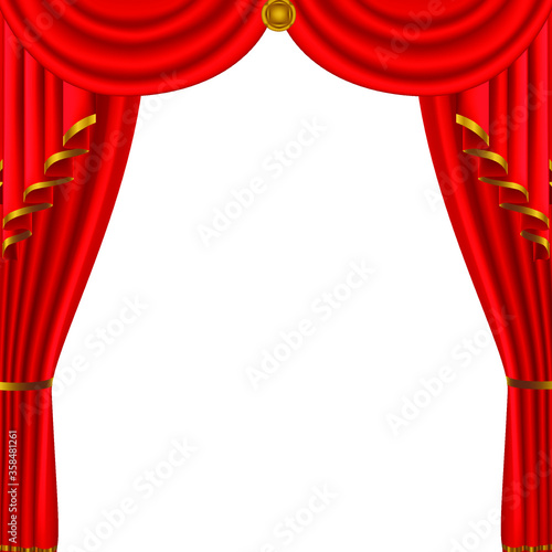 red curtains open isolated on white background realistic 3D vector illustration