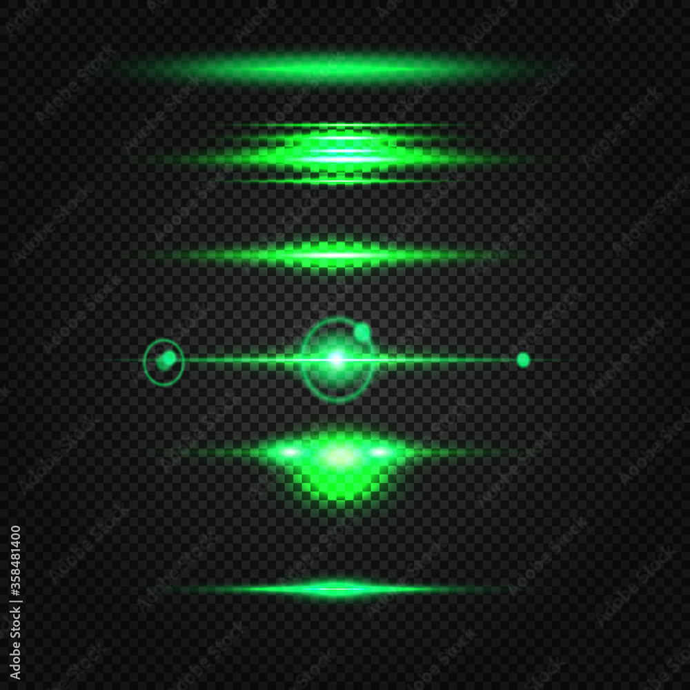 Glowing green light effects isolated on transparent background ...