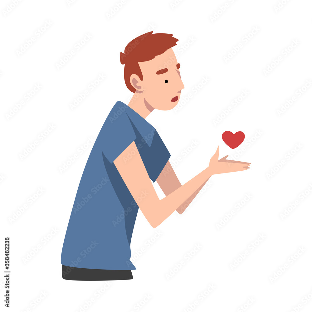 Young man offers his heart. Vector illustration. Young man offers his heart. Vector illustration.