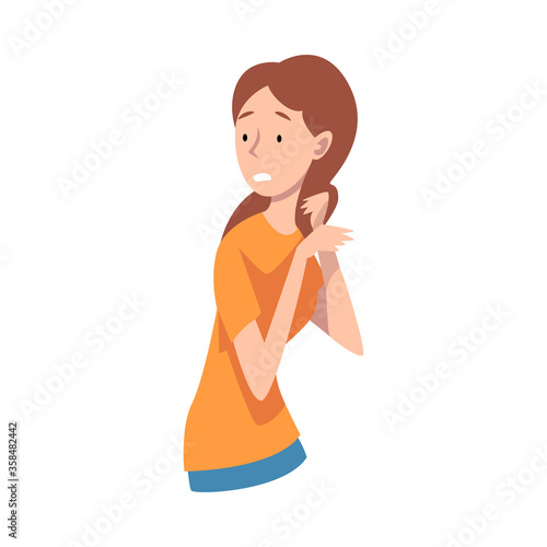 Young Woman Standing With Her Face Twisted with Loss Vector Illustration