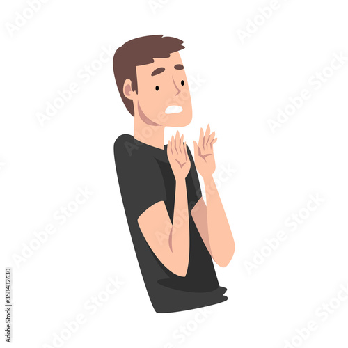 Young Man Standing with His Hands Up Unable to Accept Love Vector Illustration