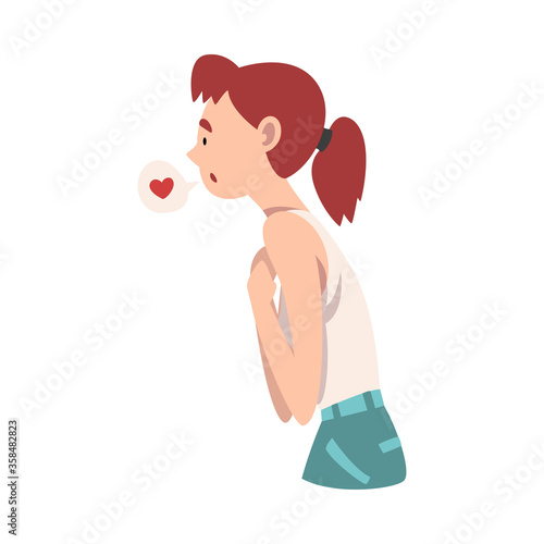 Young Woman Standing Sadly with Thoughtful Look Vector Illustration
