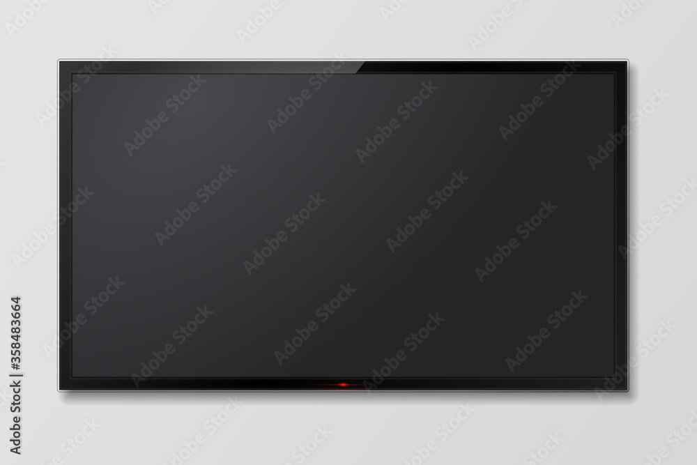 Realistic vector TV screen, modern blank mock-up lcd, television, Smart LED TV hanging on the wall on isolated white background. EPS10. Realistic vector TV screen, modern blank mock-up lcd, television, Smart LED TV hanging on the wall on isolated white background. EPS10.