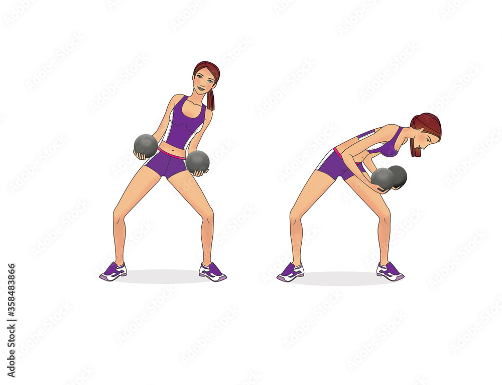 Girl is training at home. Stretching the muscles of the legs and spine. Exercises and gymnastics. Isolated on a white background Girl is training at home. Stretching the muscles of the legs and spine. Exercises and gymnastics. Isolated on a white background