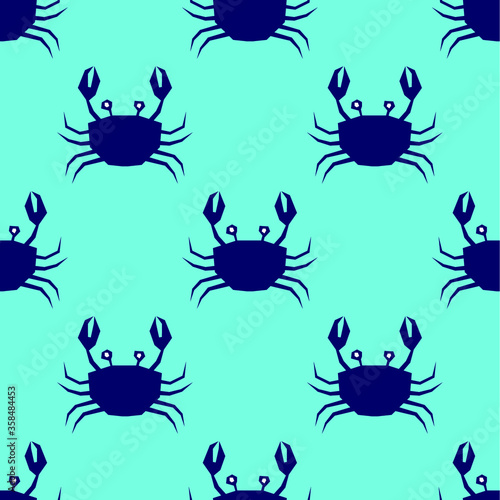 seamless pattern cute dark blue crab with light blue background © art_fine77