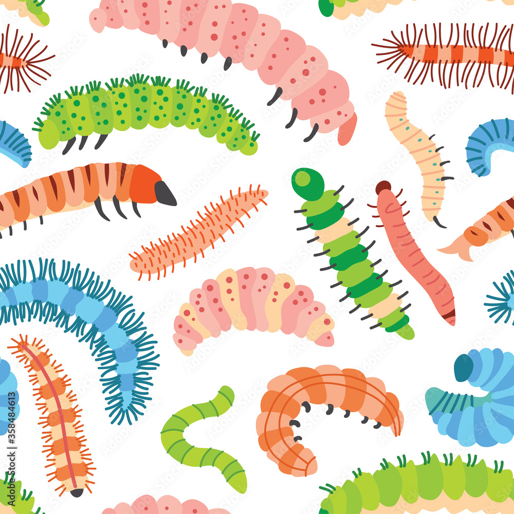 Seamless vector cute caterpillars pattern for kids