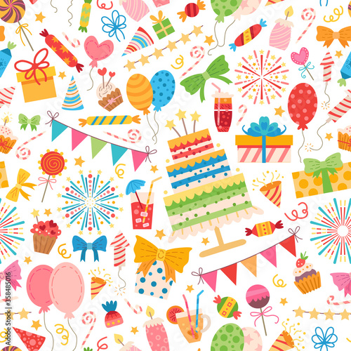 Kids party elements pattern. For birthday party