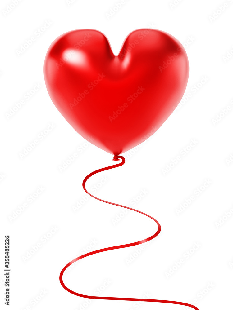 Heart shaped balloon isolated on white background. 3D illustration
