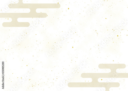 雲フレーム付きの白い和紙背景イラスト