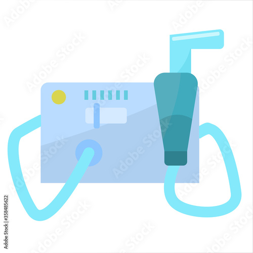 The inhaler is isolated on a white background. Nebulizer for home use. A device for preventing asthma, allergies, and lung obstruction. Medical equipment. Vector illustration in flat style.