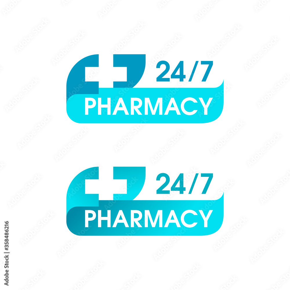 Pharmacy 24 7 sign logo for roundtheclock medical service with