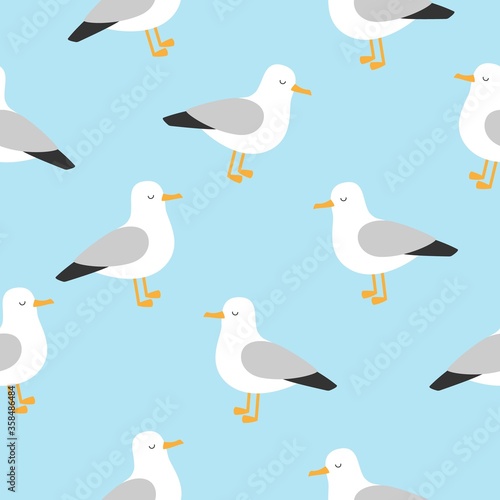 Funny seagull seamless pattern. Vector cute illustration.