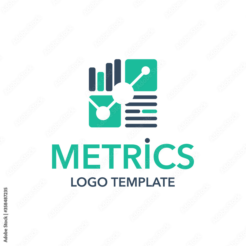 Obraz premium Metrics logo template - business chart data analytics creative flat icon - isolated vector corporate emblem