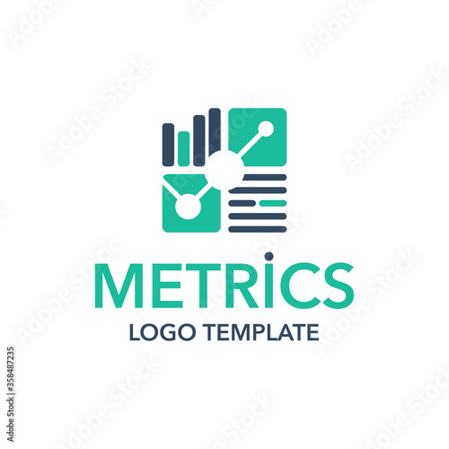 Metrics logo template - business chart data analytics creative flat icon - isolated vector corporate emblem