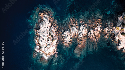aerial view of rocky sea