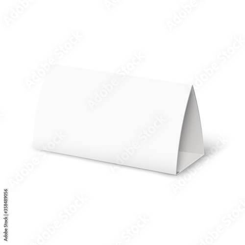 White empty tent card made of paper for the table.