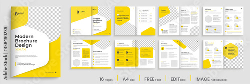 Corporate multipage brochure template layout design, minimalist business profile, 16 pages, annual report, multipage brochure design.