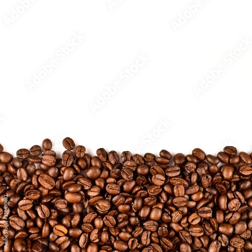 Flat lay coffee beans with copy space isolated on white background