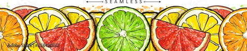 Seamless pattern border with citrus fruits sketch vector illustration isolated.