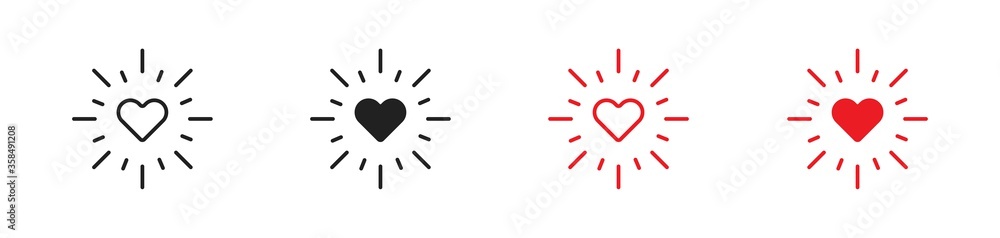 Love heart with rays set flat icon. Minimal concept vector Love heart with rays set flat icon. Minimal concept vector