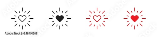 Love heart with rays set flat icon. Minimal concept vector