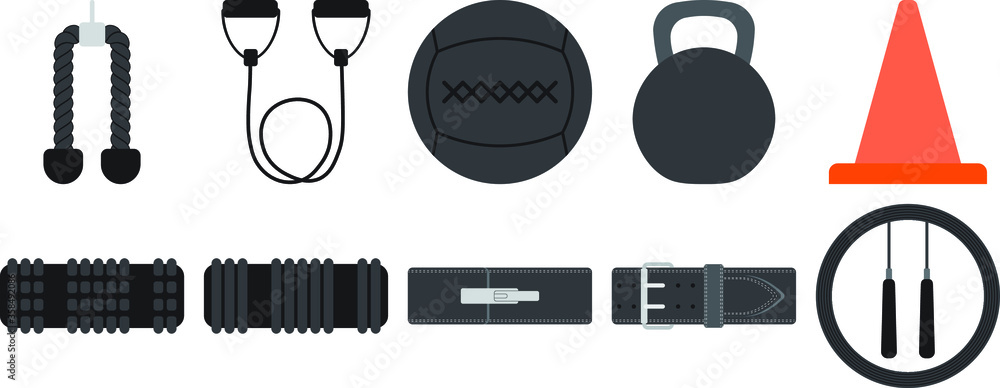 Equipment set for accessory training at the gym. Vector graphic. Stock ...
