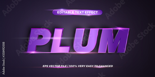 Text effect in 3d Plum words font styles theme editable metal gradient purple color concept