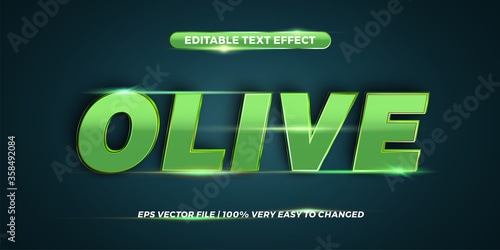 Text effect in 3d Olive words text effect theme editable metal gradient green color concept