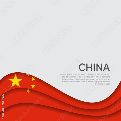 Abstract waving china flag. Paper cut style. Creative background for patriotic holiday card design. National Poster. Cover, banner in the national colors of China. Vector illustration