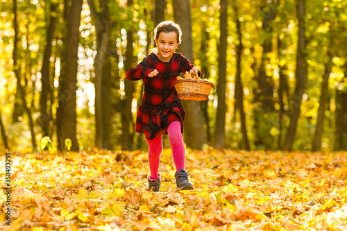 Cute baby girl in the autumn forest