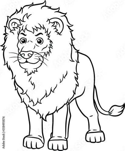 Vector Cartoon Lion Standing Line Art