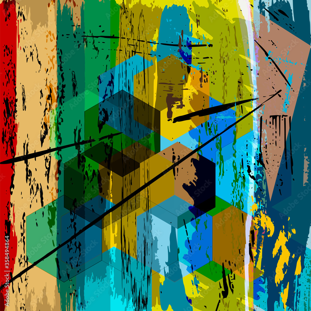 Fototapeta premium abstract geometric background pattern, with paint strokes, splashes and squares