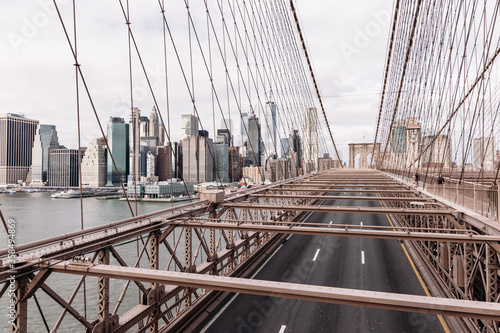 View of Lower Manhattan from Brooklyn Bridge  New York City.