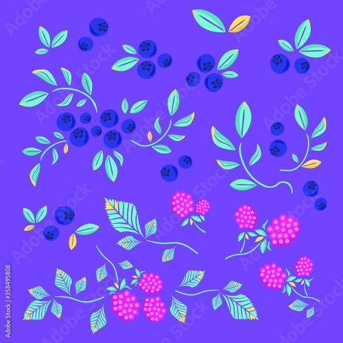 beautiful pattern  wild berries on a blue background