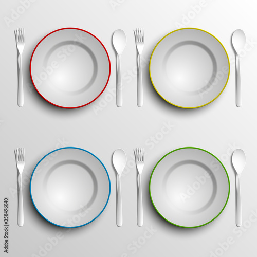 plate, spoon and fork isolated on napkin background illustration