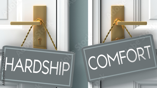Photography comfort or hardship as a choice in life - pictured as words hardship, comfort on