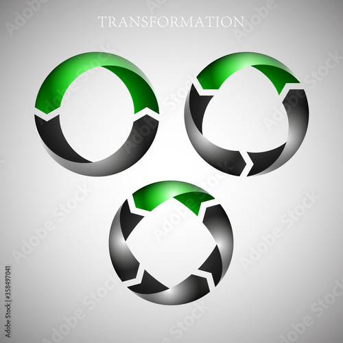 Transformation arrow info graphic icon. Transform abstract sign banner. Arrow ribbon logo type