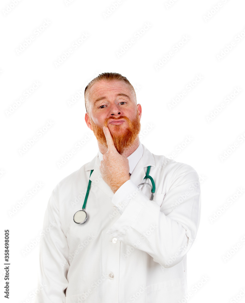 Pensive doctor with medical gown