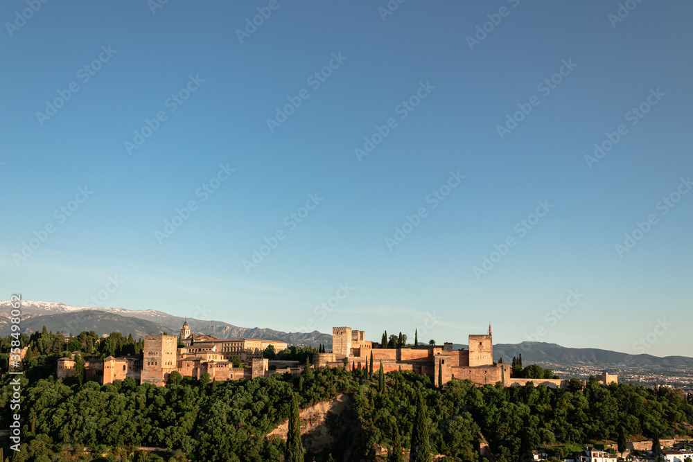 Panorama of the famous Alhambra palace in Granada, Spain.