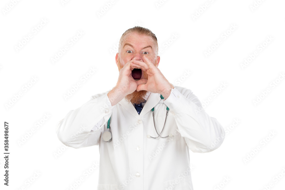 Angry redhead doctor shouting Angry redhead doctor shouting