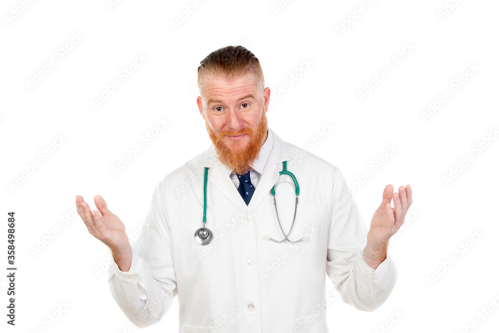 Doubtful doctor with medical gown Doubtful doctor with medical gown