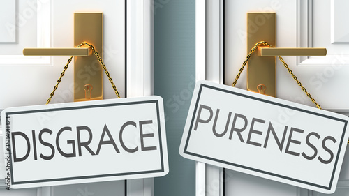 Slika na platnu Disgrace and pureness as a choice - pictured as words Disgrace, pureness on door