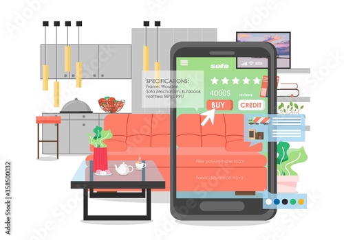 Online furniture shopping apps vector flat illustration