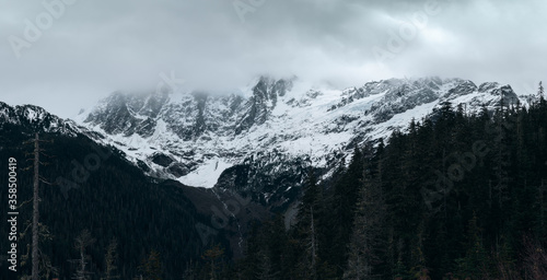 Mount Shuksan Surrounded on a Misty Moody Pacific Northwest Morning in Late Autumn 