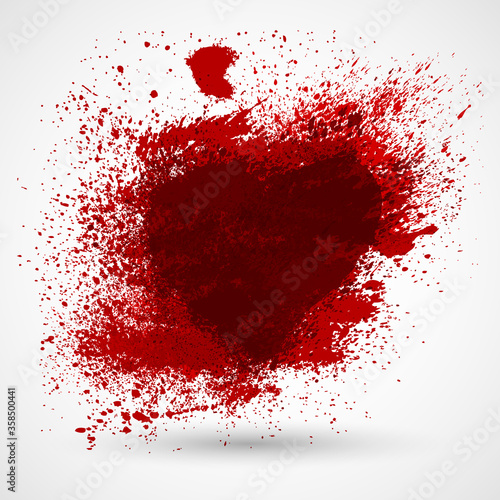 Vector grunge heart, Valentine day, illustration vintage design element. Bloody red hand-drawn symbol with splashes