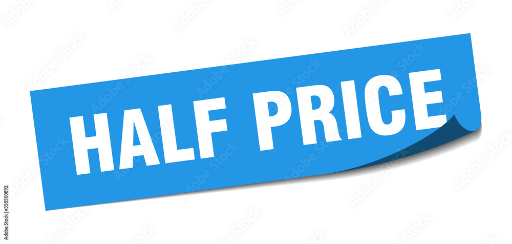 half price sticker. half price square isolated sign. half price label