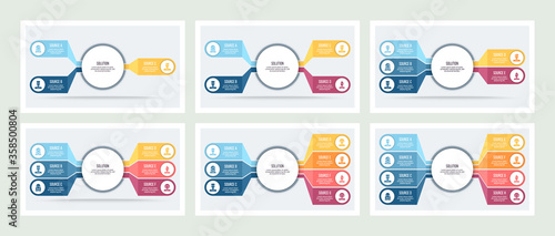 Business infographic. Organization chart with 3, 4, 5, 6, 7, 8 options. Vector template.